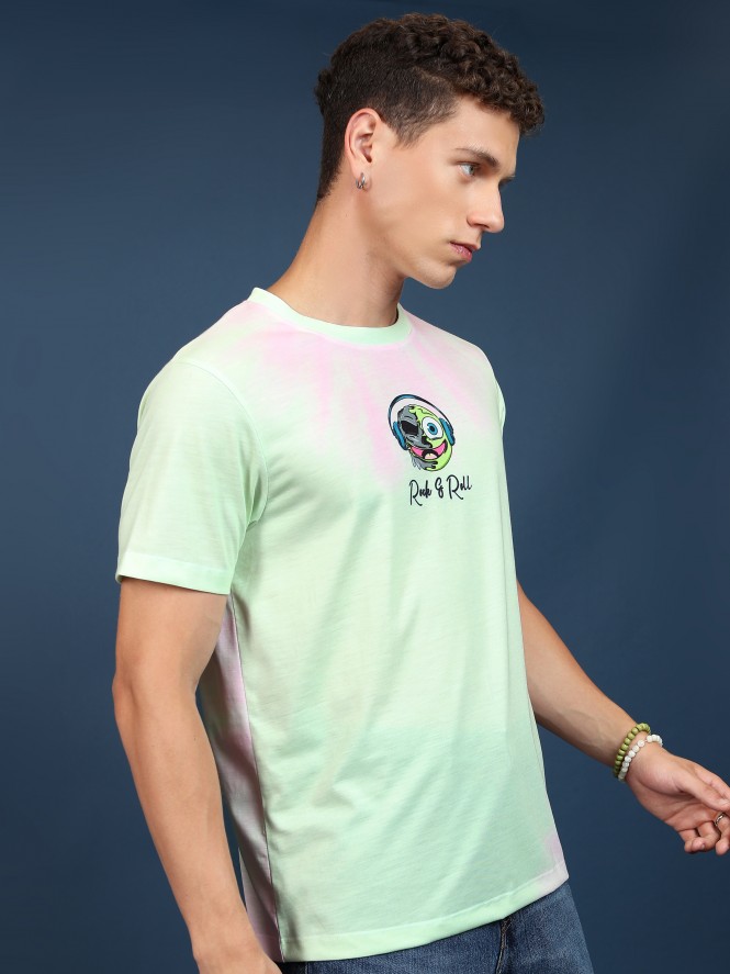 Highlander Men Lime Green/Pink Printed Oversized Fit T-Shirt