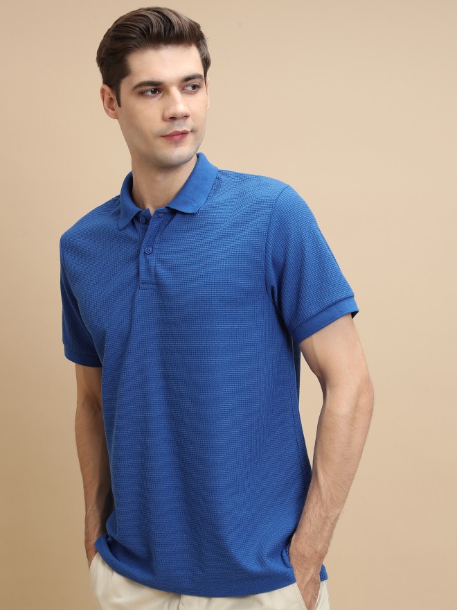 Highlander Men Blue Solid Polo Collar Polo T-Shirts 