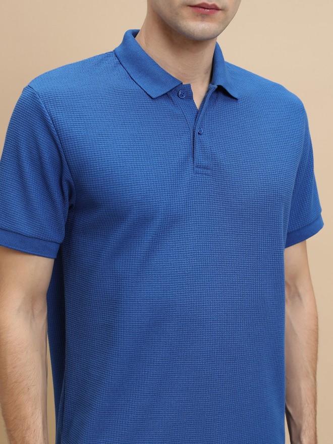 Highlander Men Blue Solid Polo Collar Polo T-Shirts 