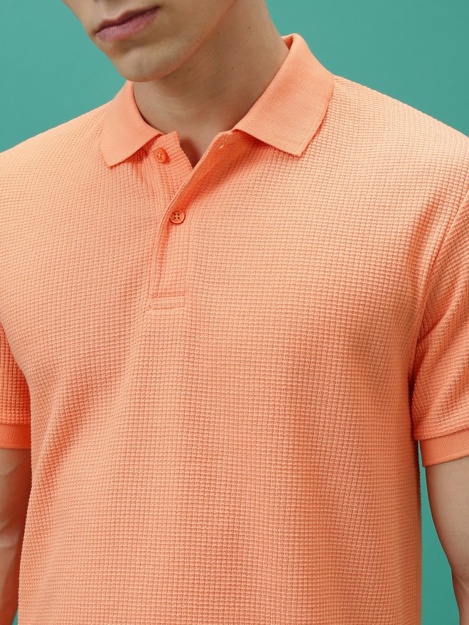 Highlander Men Orange Solid Polo Collar Polo T-Shirts 