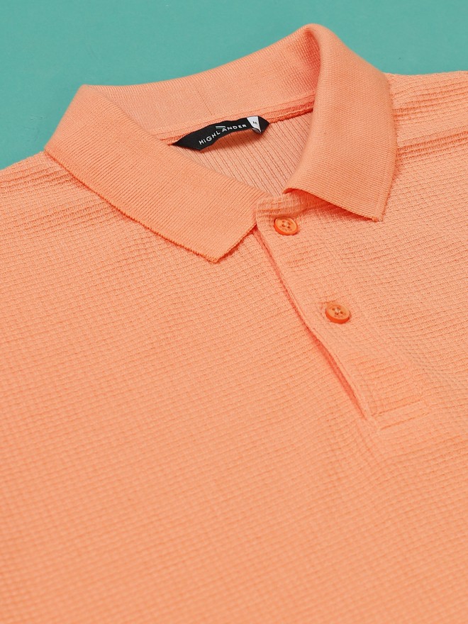 Highlander Men Orange Solid Polo Collar Polo T-Shirts 