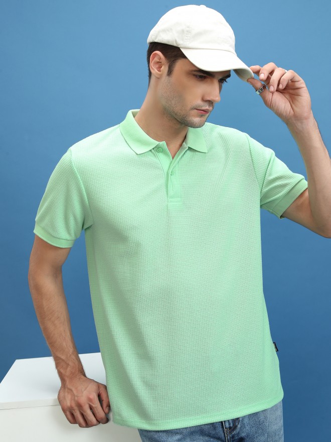 Highlander Men Green Solid Polo Collar Polo T-Shirts 