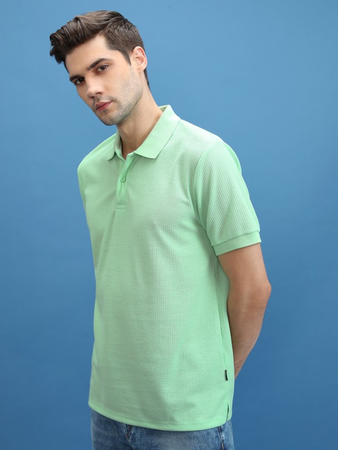 Highlander Men Green Solid Polo Collar Polo T-Shirts 