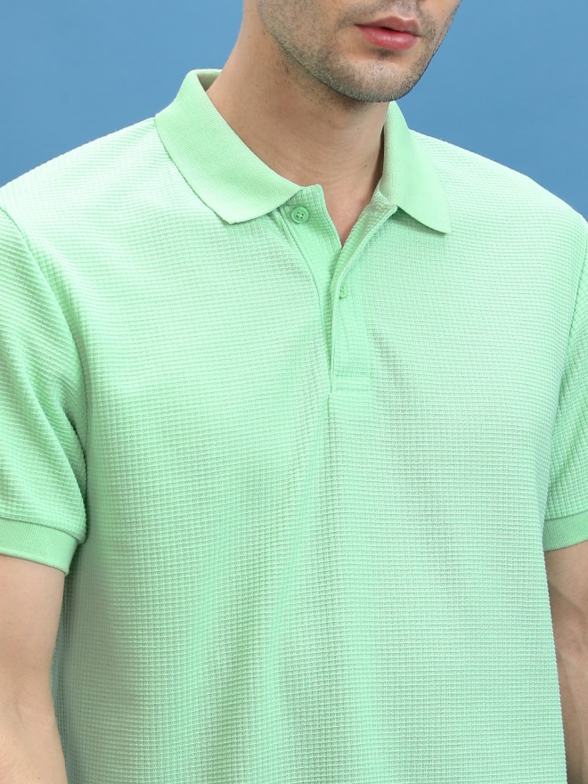 Highlander Men Green Solid Polo Collar Polo T-Shirts 