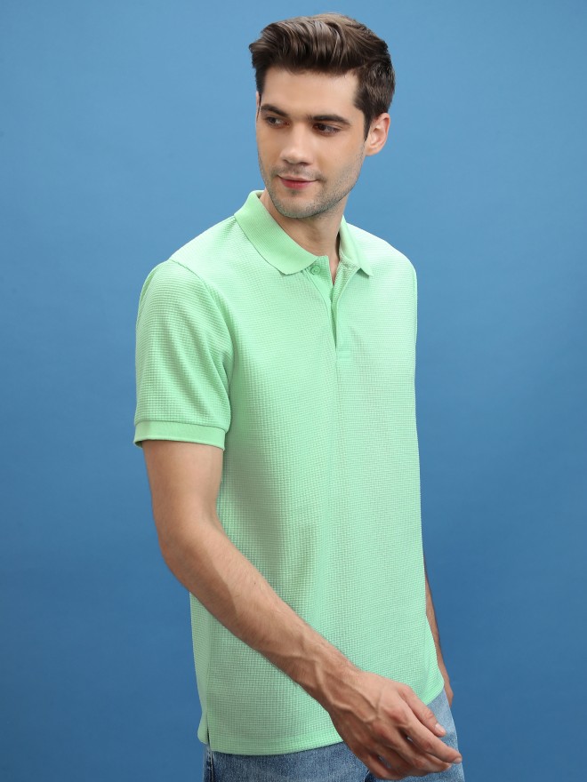 Highlander Men Green Solid Polo Collar Polo T-Shirts 