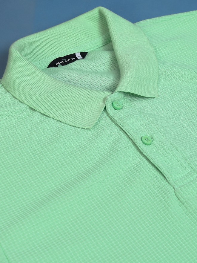 Highlander Men Green Solid Polo Collar Polo T-Shirts 