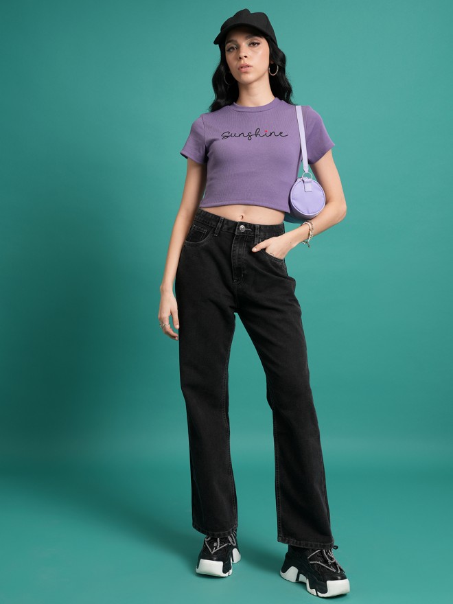 Tokyo Talkies Women Purple Self Design Regular Tops 