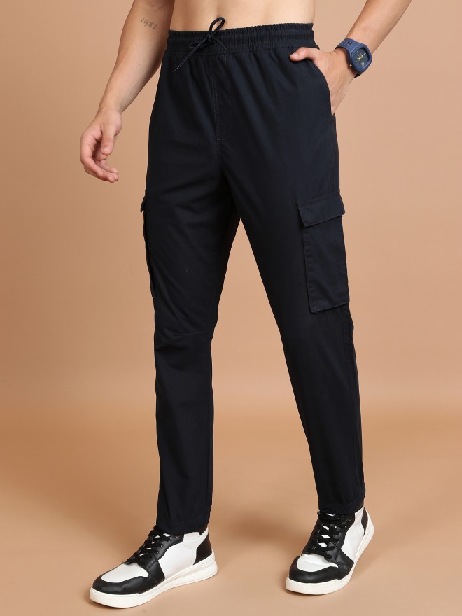 Highlander Men Navy Blue Regular Fit Solid Casual Trousers Joggers 