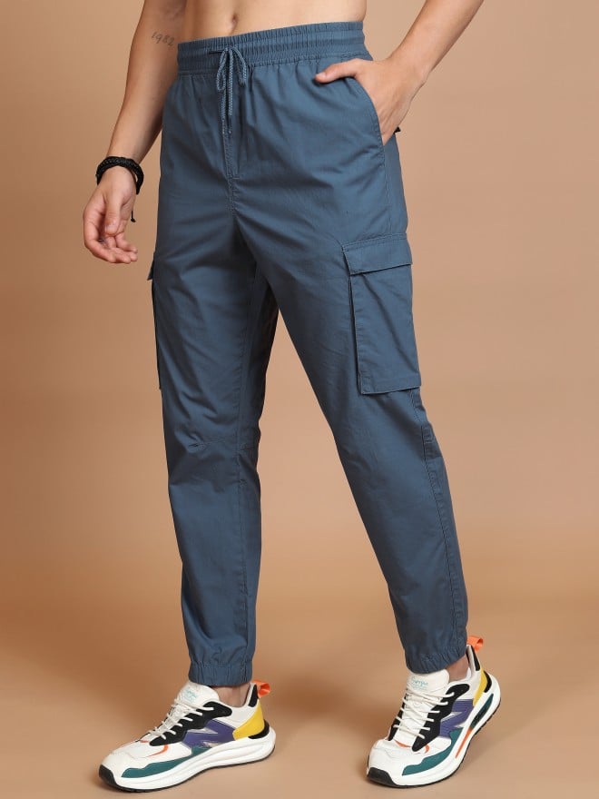 Highlander Men Blue Regular Fit Solid Casual Trousers Joggers 