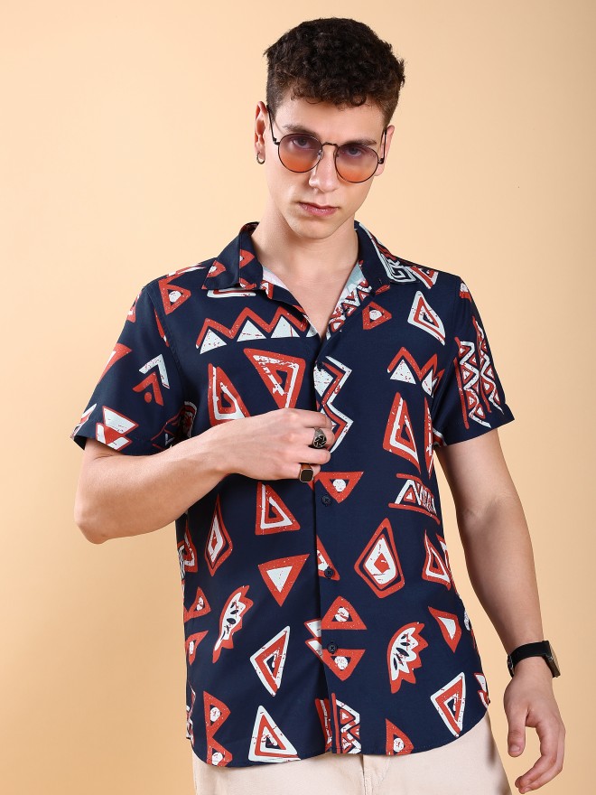 Ketch Men Navy Blue Printed Regular Fit Casual Shirts 