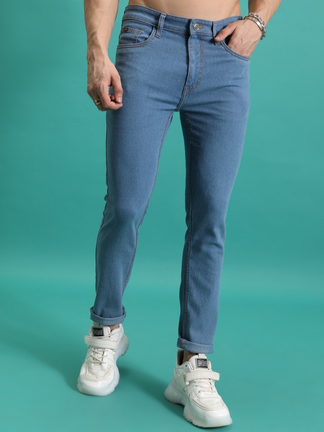 Rare Rabbit Men's Baltoy Blue Ice Wash Mid-Rise Slim Fit Jeans