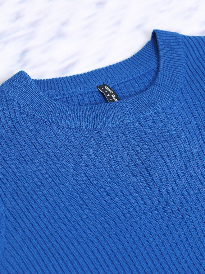 Tokyo Talkies Women Blue Boat Neck Sweaters 