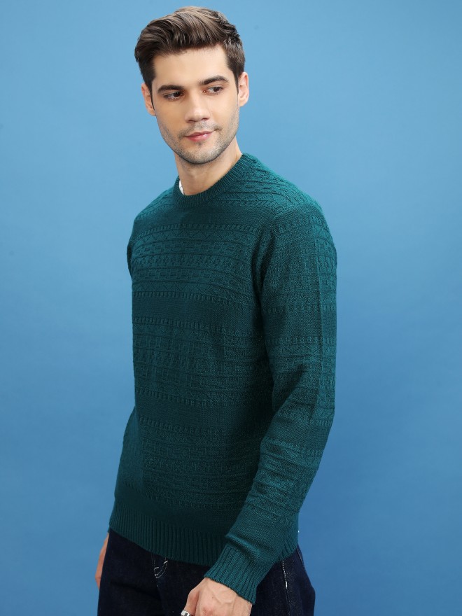 Buy Highlander Green Round Neck Self Design Sweater for Men Online at ...
