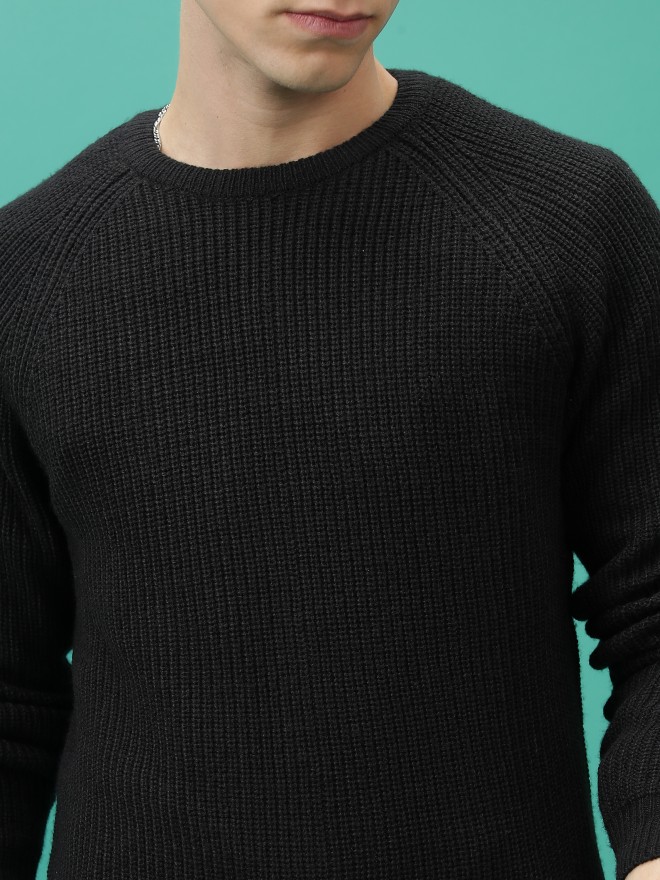 Highlander Men Black Round Neck Pullover Sweaters 