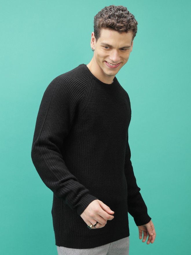 Highlander Men Black Round Neck Pullover Sweaters 