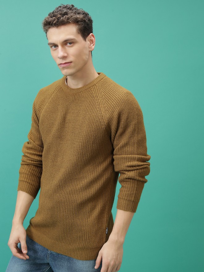 Highlander Men Mustard Round Neck Pullover Sweaters 