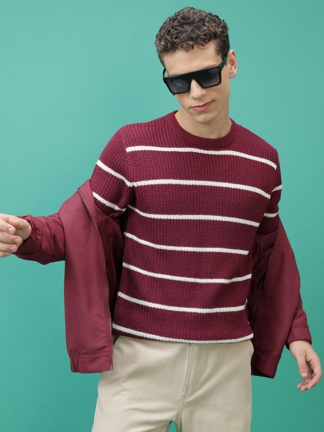 Highlander Men Red Round Neck Pullover Sweaters 