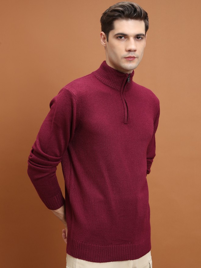 Highlander Men Red Mock Collar Pullover Sweaters