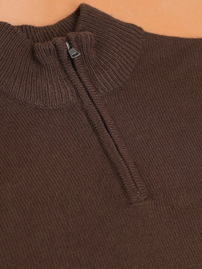 Highlander Men Brown High Neck Pullover Sweaters