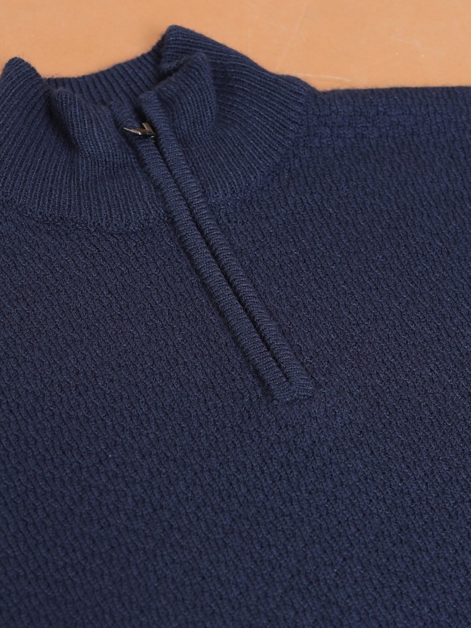 Highlander Men Navy Blue Mock Collar Pullover Sweaters 