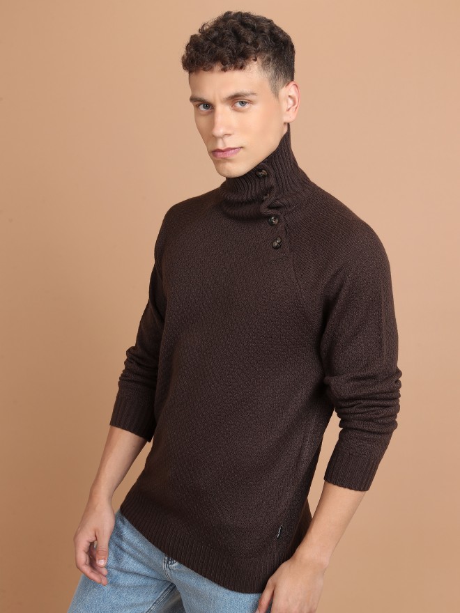 Highlander Men Brown Turtle Neck Pullover Sweaters 