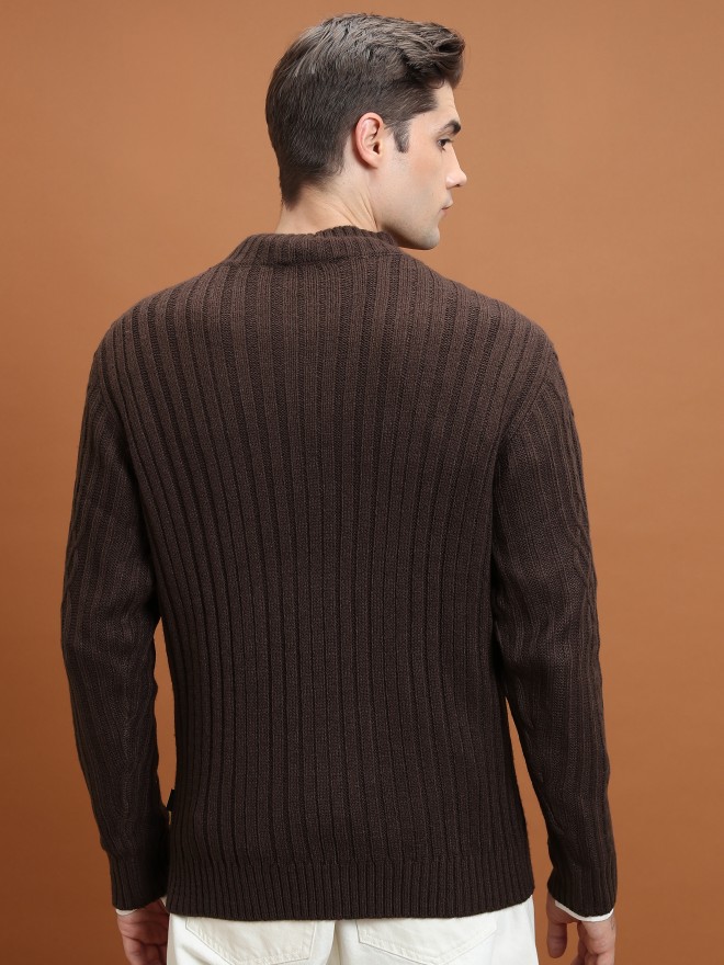 Highlander Men Brown Mock Collar Pullover Sweaters 