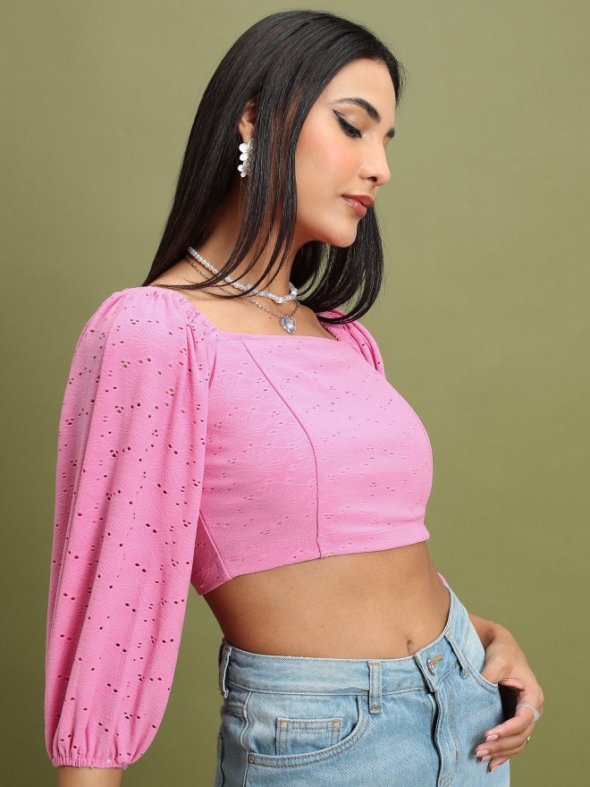 Tokyo Talkies Women Pink Solid Fitted Tops 