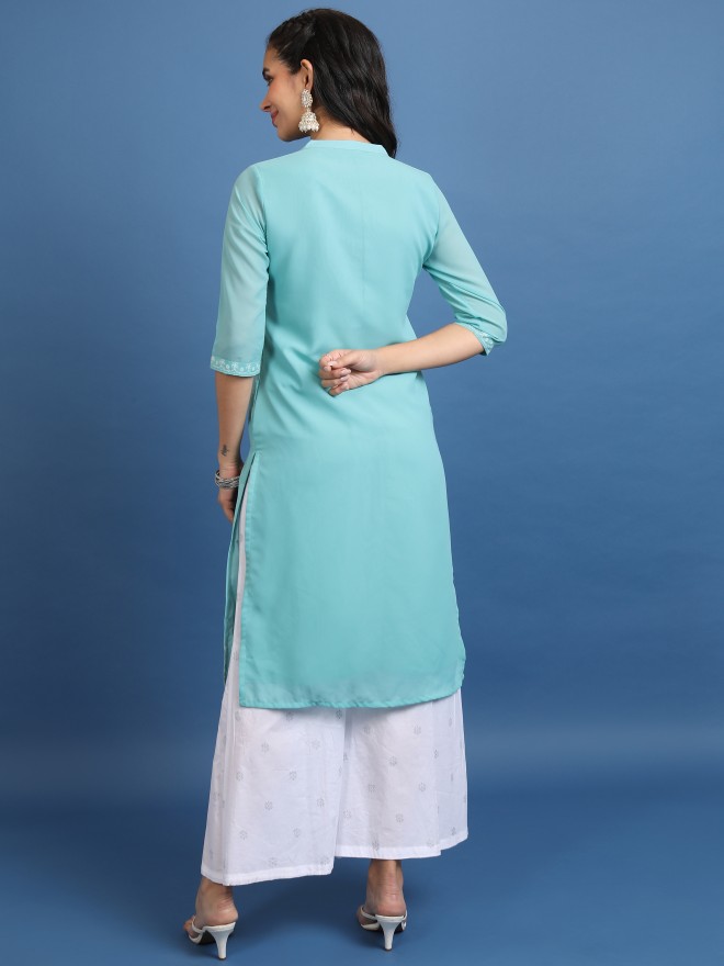 Ketch Women Blue Printed Straight Kurtas 