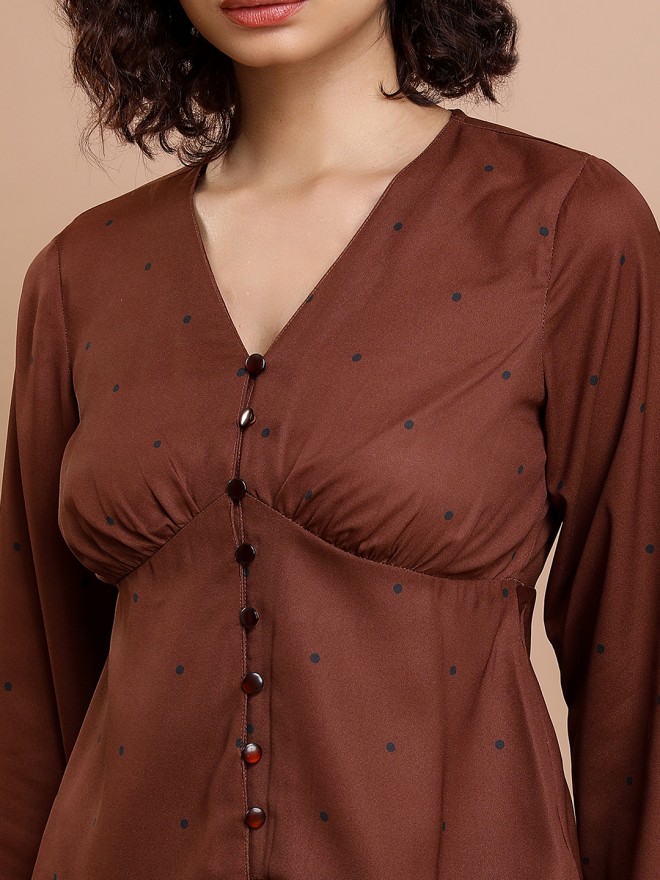 Tokyo Talkies Women Brown Printed Regular Tops 