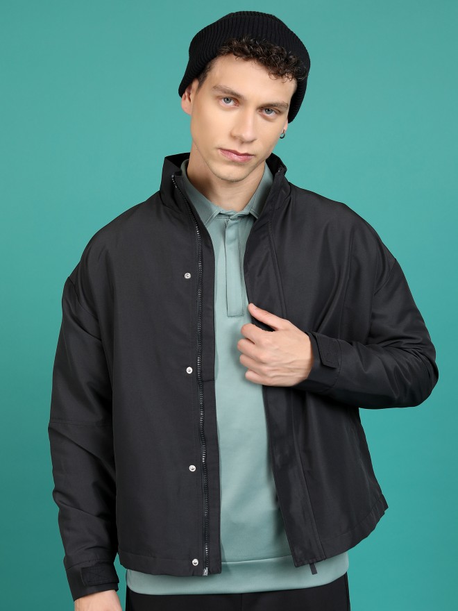 Highlander Men Black Solid Bomber Jackets 