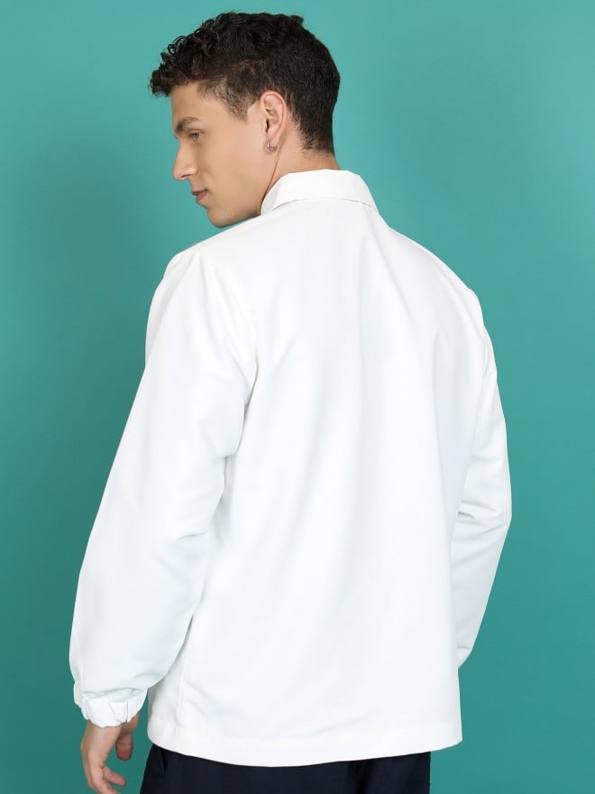 Highlander Men White Solid Bomber Jackets 