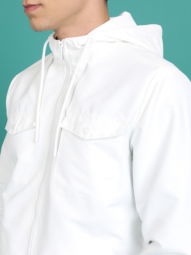 Highlander Men White Solid Bomber Jackets 