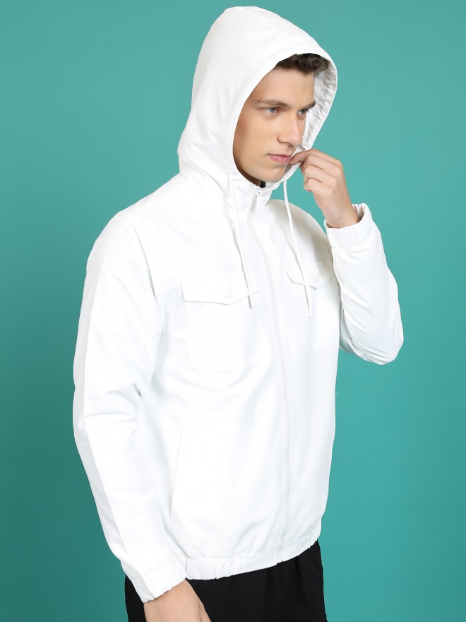 Highlander Men White Solid Bomber Jackets 