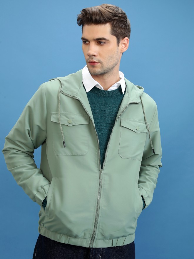 Highlander Men Olive Solid Open Front  Jackets 