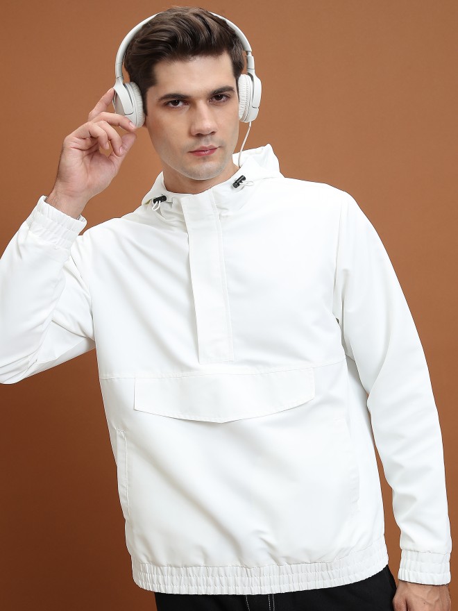 Highlander Men White Solid Bomber Jackets 