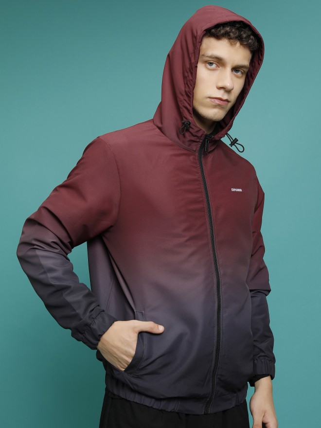 Maroon hooded store jacket