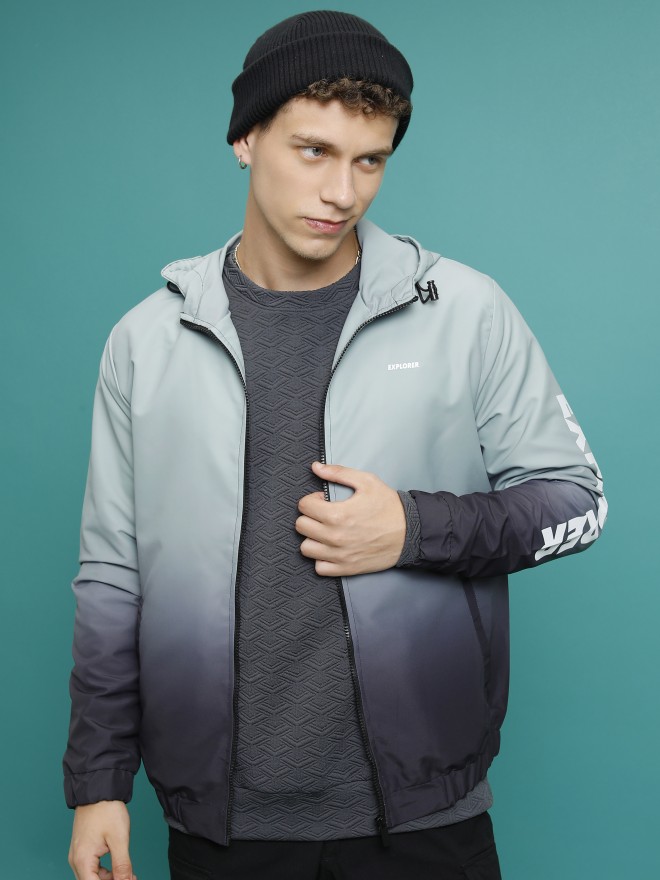 Grey hooded bomber outlet jacket