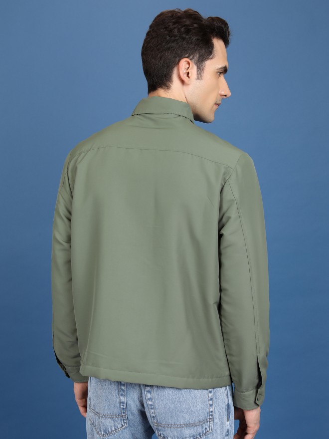 Ketch Men Olive Solid Open Front  Jackets 