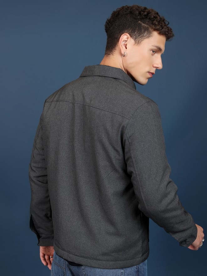 Ketch Men Grey Solid Open Front  Jackets 