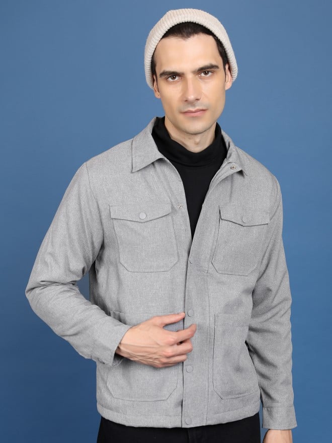 Ketch Men Grey Solid Open Front  Jackets 