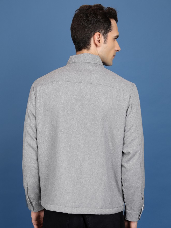 Ketch Men Grey Solid Open Front  Jackets 