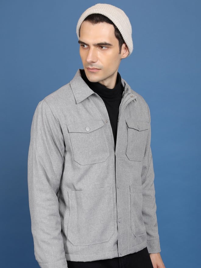 Ketch Men Grey Solid Open Front  Jackets 