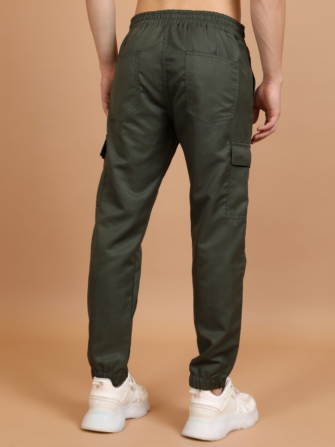 Highlander Men Olive Regular Fit Solid Casual Trousers Joggers 