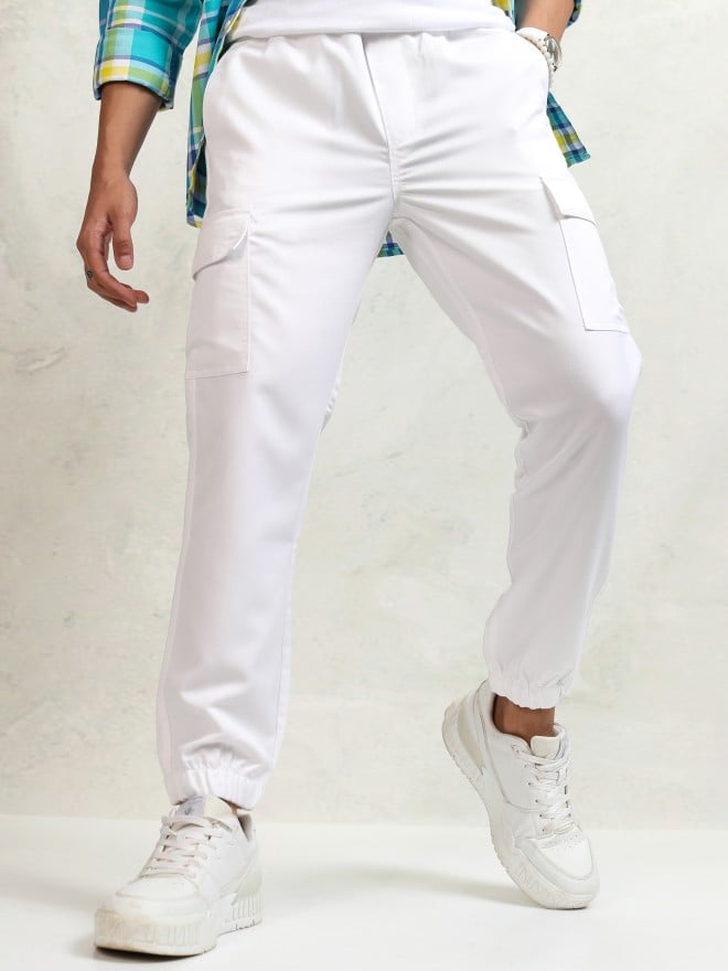 Highlander Men White Regular Fit Solid Casual Trousers Joggers 