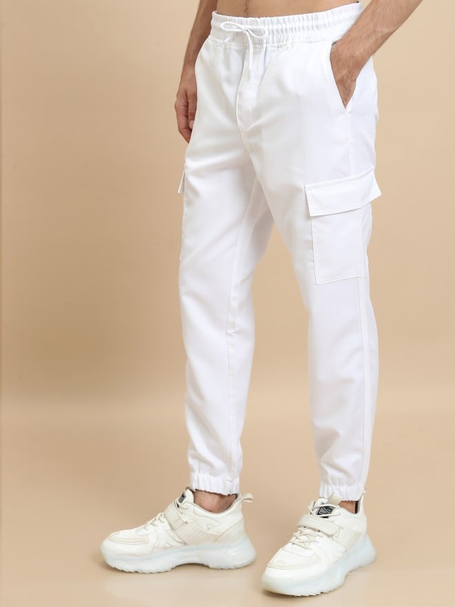 Highlander Men White Regular Fit Solid Casual Trousers Joggers