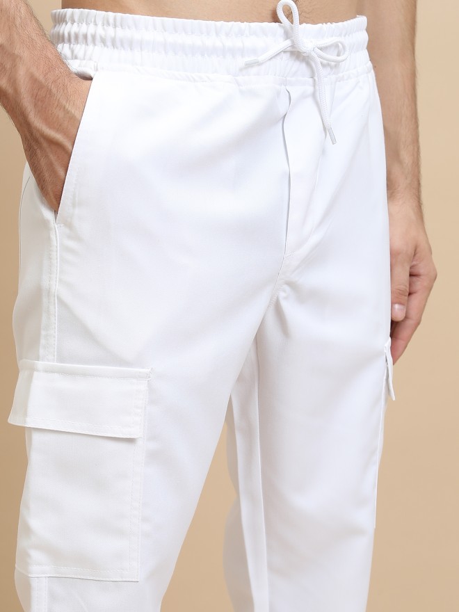 Highlander Men White Regular Fit Solid Casual Trousers Joggers 