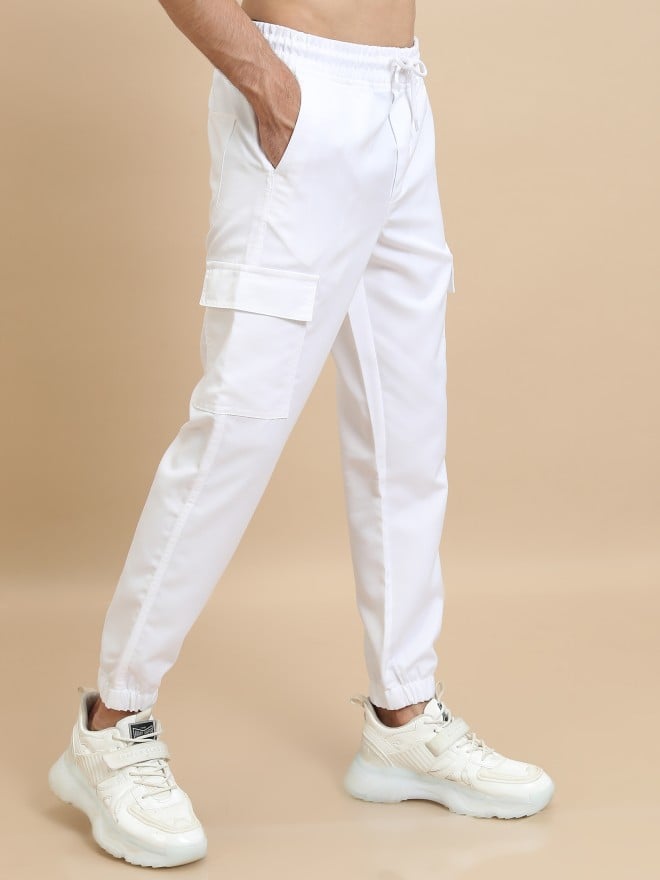 Highlander Men White Regular Fit Solid Casual Trousers Joggers 