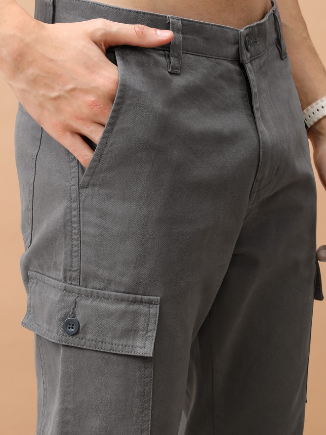 Highlander Men Grey Regular Fit Solid Casual Trousers Cargos 