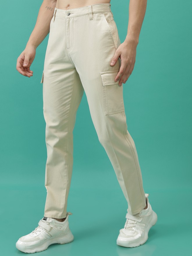 Slim Fit Cropped Cargo Pants - Beige - Men
