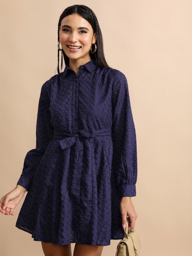 Tokyo fashion talkies navy blue printed shirt dress